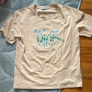 Dior Beige Short Sleeve Tee with Graphic
